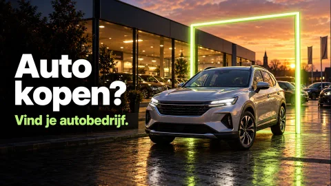 Auto kopen? Vind je autobedrijf. Groene neonadvertentie voor autovoordeligkopen.nl.